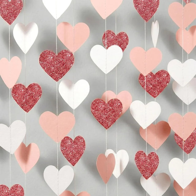 Pink, White & Glitter Heart Hanging Decorations
