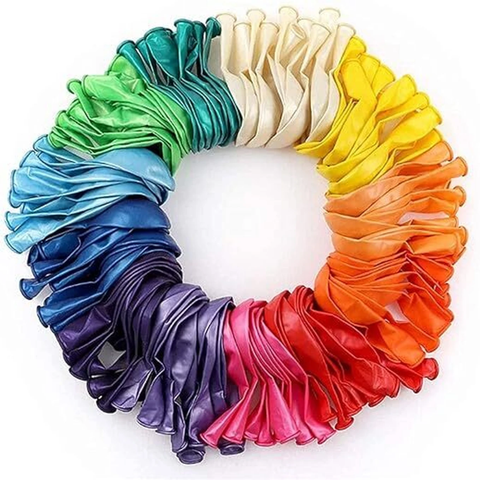 Metallic Multicolour Party Balloons – Assorted Rainbow Colours - 50 Pcs