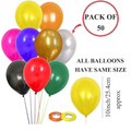 Metallic Multicolour Party Balloons – Assorted Rainbow Colours - 50 Pcs