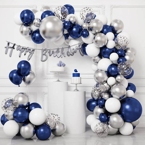 Navy Blue & Silver Birthday Balloon Arch Kit