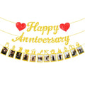 Gold Glitter Happy Anniversary Photo Banner – Hanging Decoration