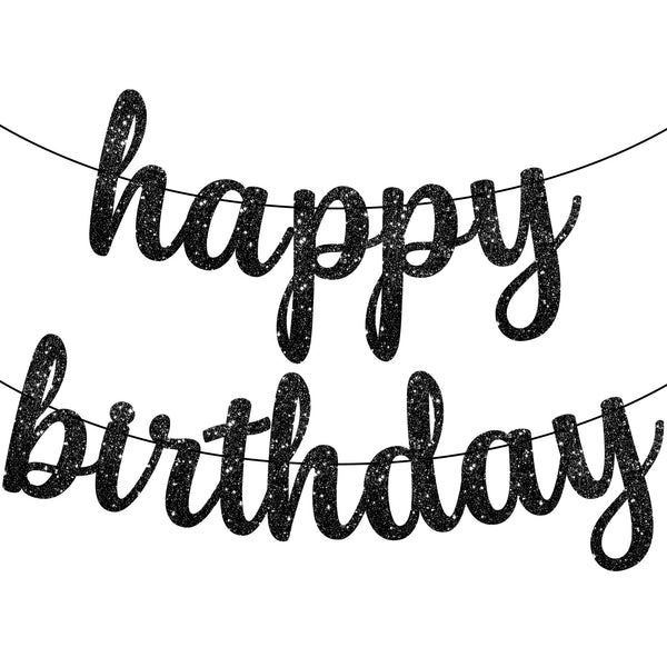 Black Glitter “Happy Birthday” Banner – Hanging Decoration