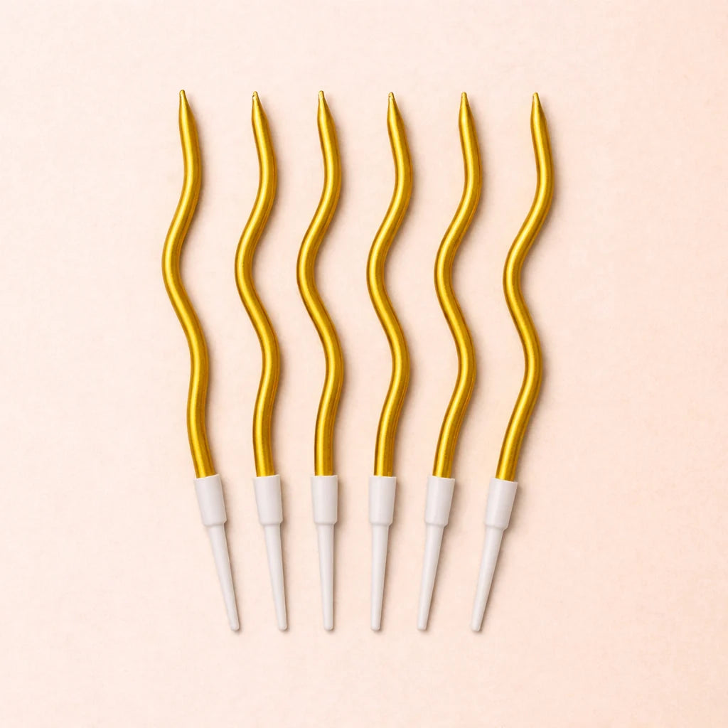 Gold Wavy Birthday Candles – Set of 6