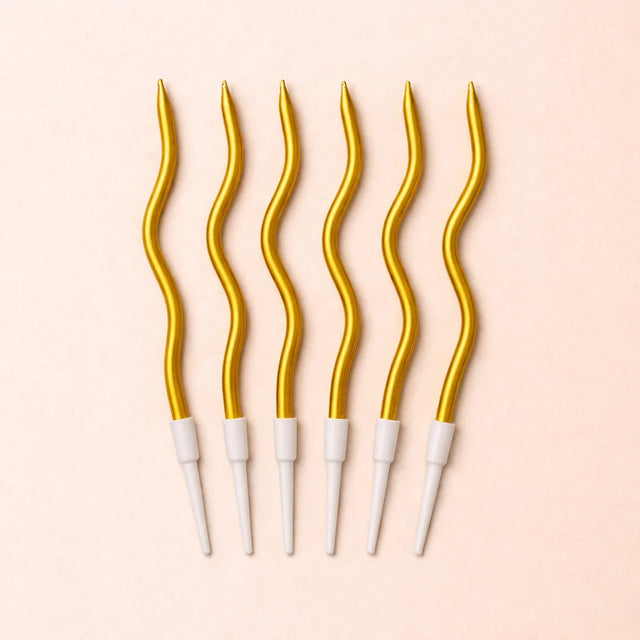 Gold Wavy Birthday Candles – Set of 6